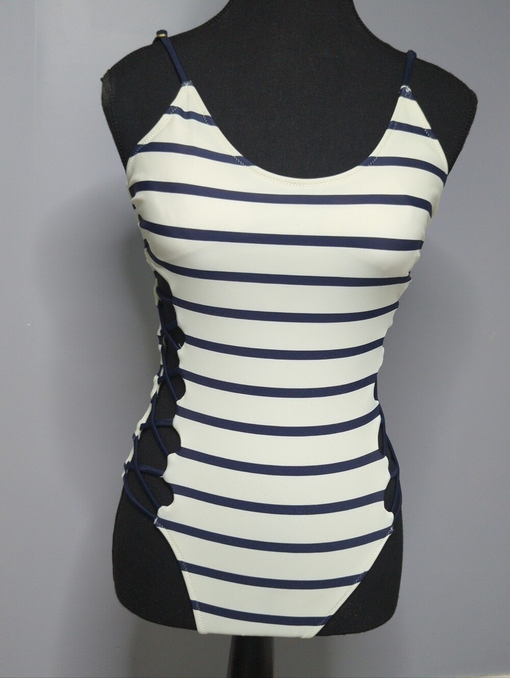 Abercrombie & Fitch Striped Lace-Up Side Cutout One Piece Swimsuit S